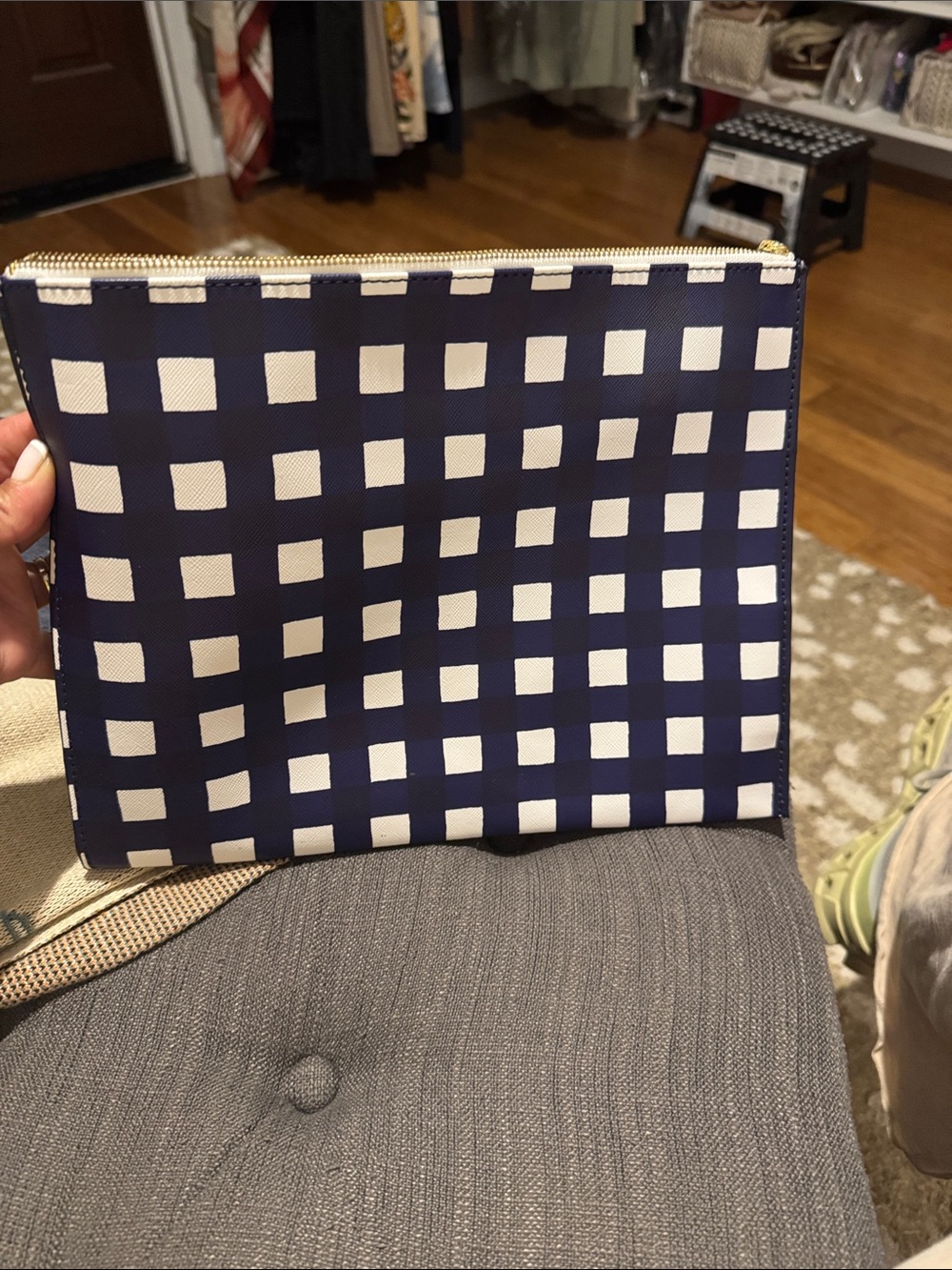 Banana Republic slimNavy and White Checkered Zip Pouch